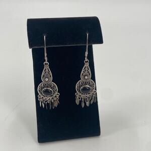 Vintage bohemian onyx stone tassel chandelier earrings